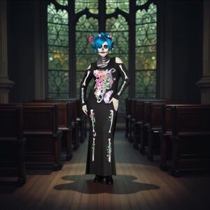 Gothic Floral Skeleton Costume Dark Cold Shoulder Emo Muertos Dark Romance Love